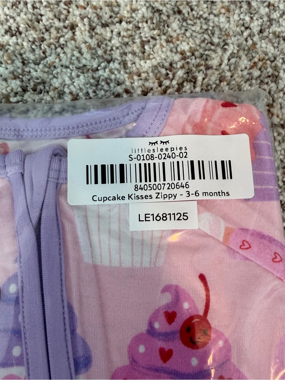 NWT 3-6M Little Sleepies Cupcake Kisses Pink and Purple Zippy - Picture 3 of 8
